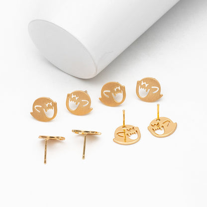10pcs Gold Ghost Earrings 11x13mm, Gold Plated Brass Minimalist Stud Earrings (GB-3312-C)