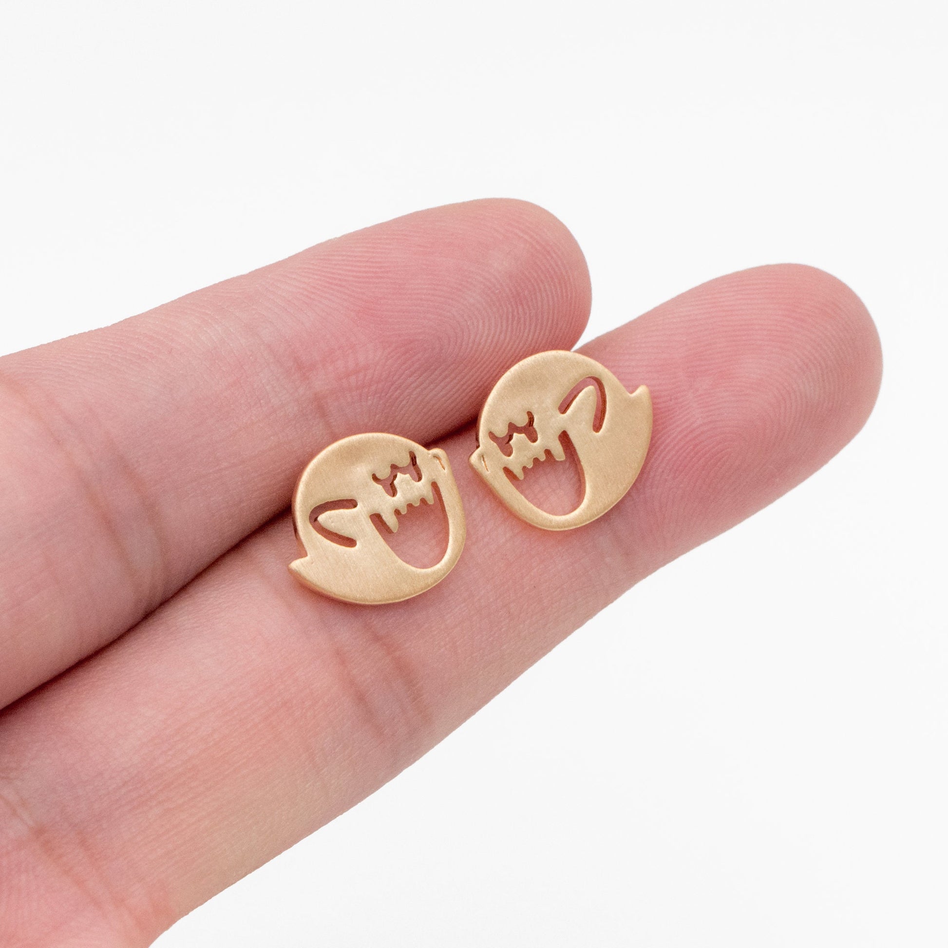 10pcs Gold Ghost Earrings 11x13mm, Gold Plated Brass Minimalist Stud Earrings (GB-3312-C)