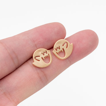 10pcs Gold Ghost Earrings 11x13mm, Gold Plated Brass Minimalist Stud Earrings (GB-3312-C)