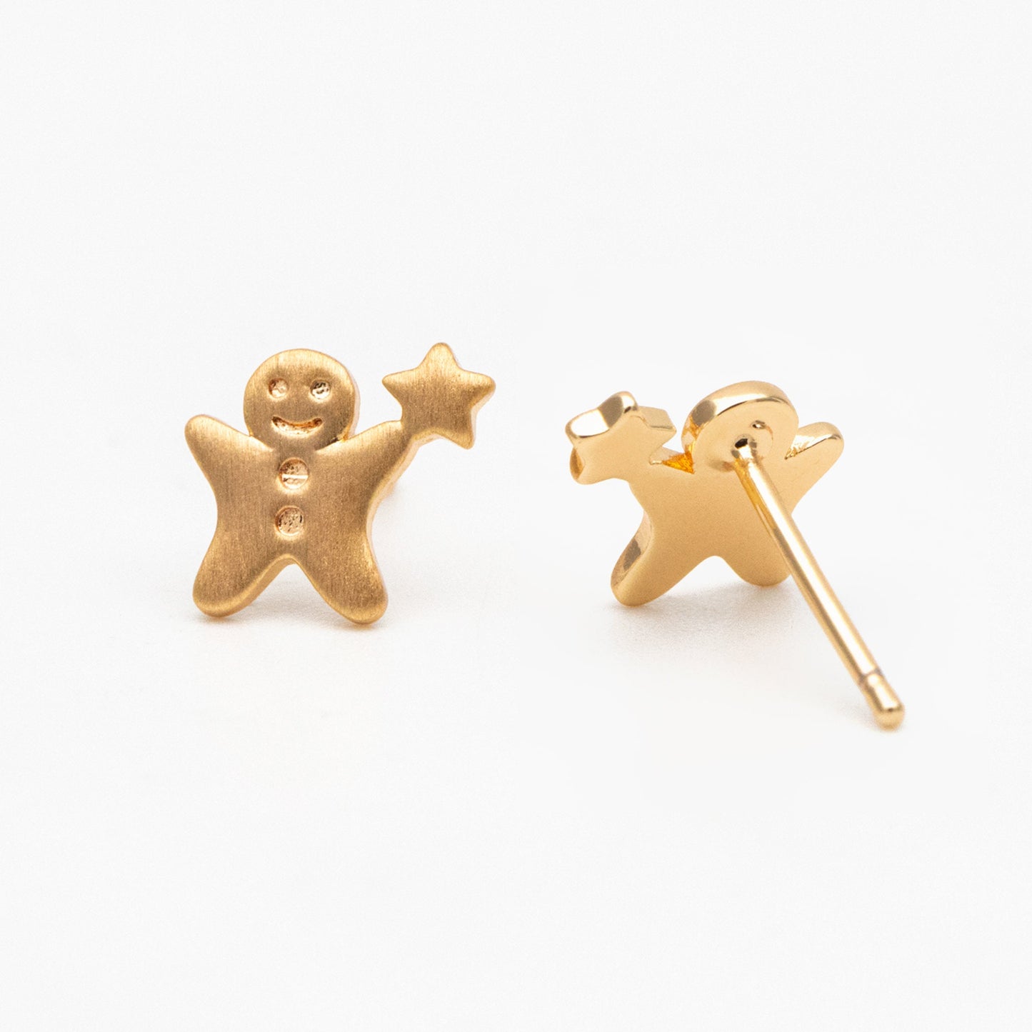 10pcs Gold Gingerbread Man Earrings 8x9mm, Gold plated Brass Christmas Stud Earrings (GB-4100)