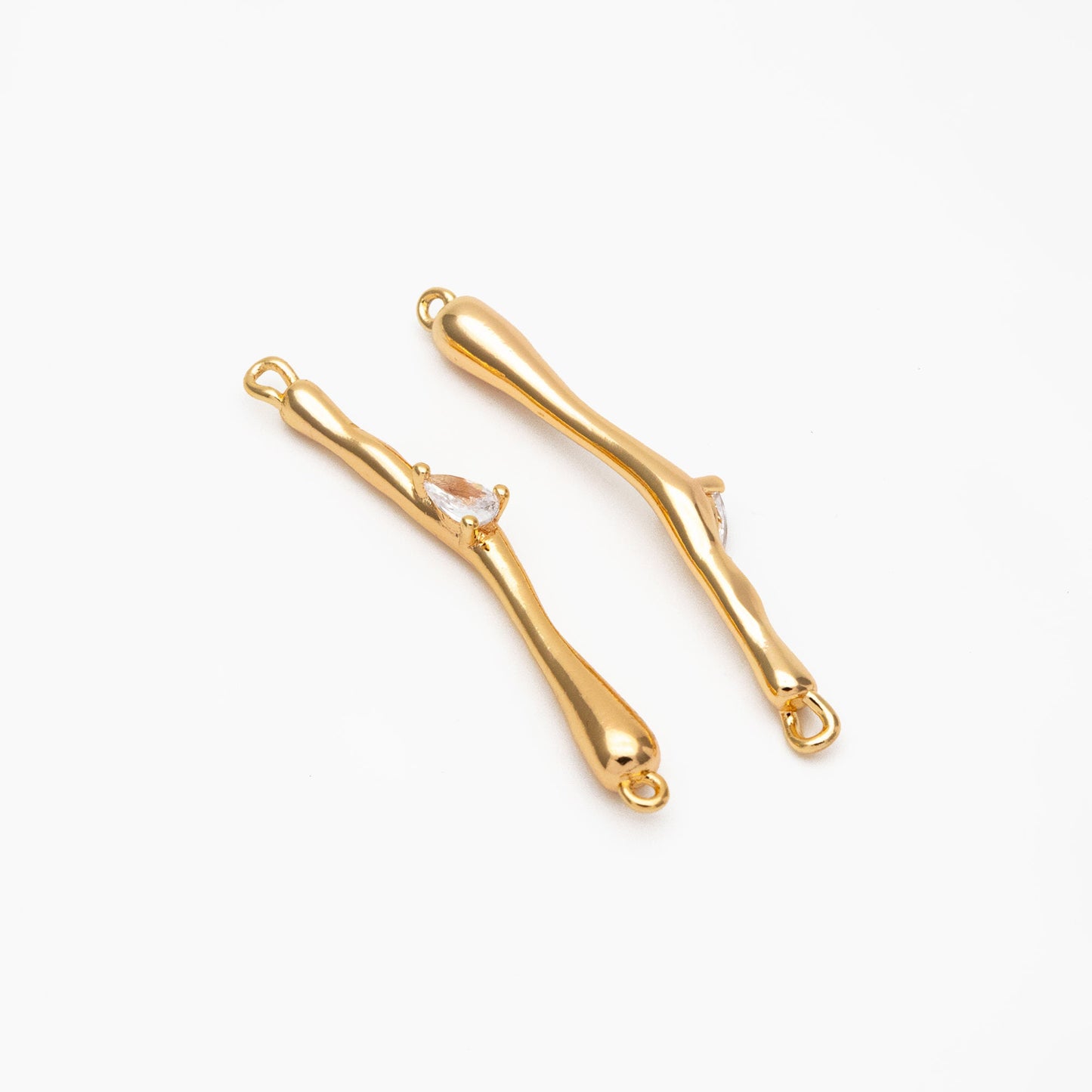 4pcs CZ Pave Bar Connector 27mm, Real Gold plated Brass, Cubic Zirconia Stick Charms (GB-4103)