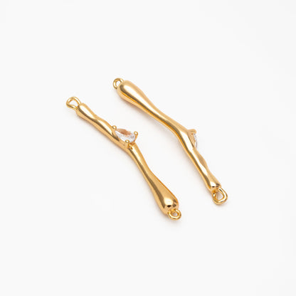 4pcs CZ Pave Bar Connector 27mm, Real Gold plated Brass, Cubic Zirconia Stick Charms (GB-4103)