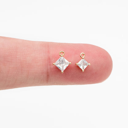 10pcs CZ Pave Gold/ Silver Square Charms, 18K Gold/ Rhodium plated Brass, Rhombus Geometric Charms (GB-4582)