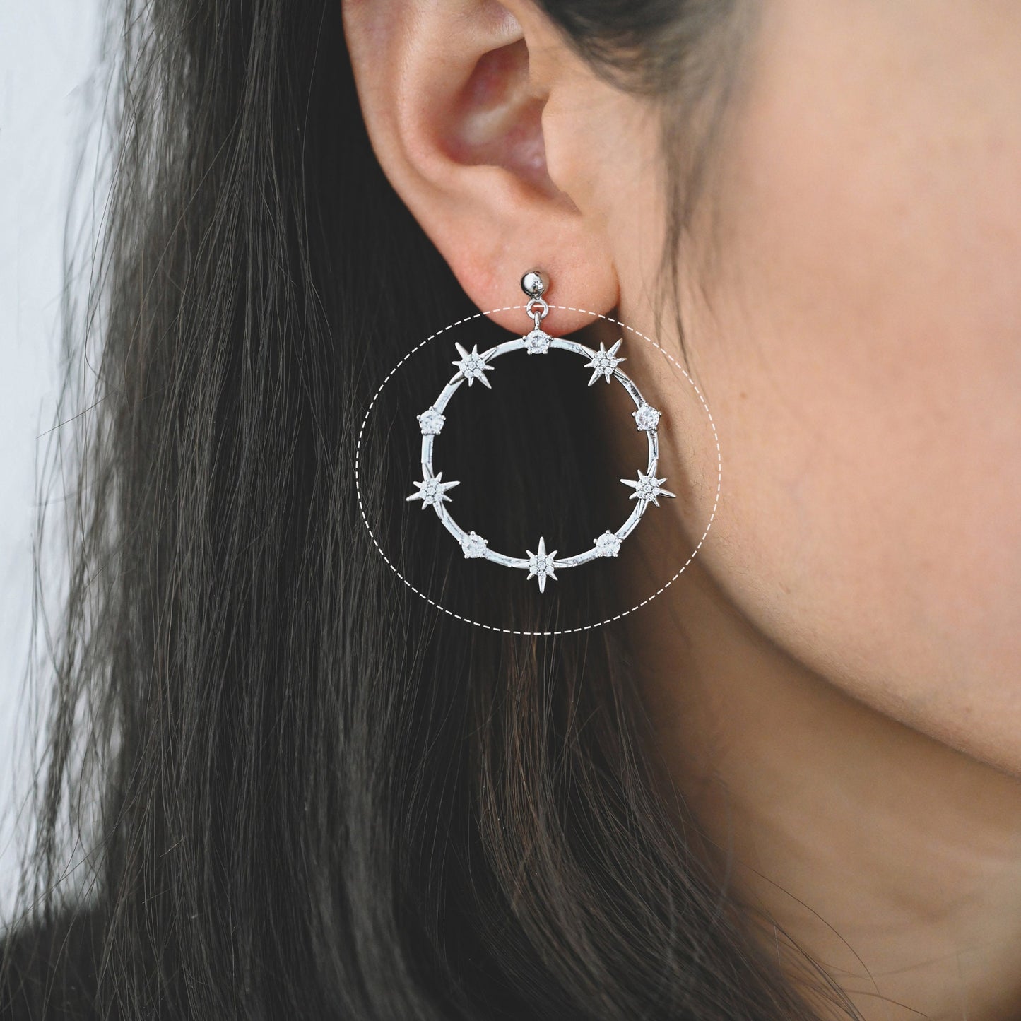 4pcs CZ pave Gold/ Silver Star Ring Pendants 37x35mm, 18K Gold/ Rhodium plated Brass, Rhinestone Round Loop Circle Charms (GB-1048-H)