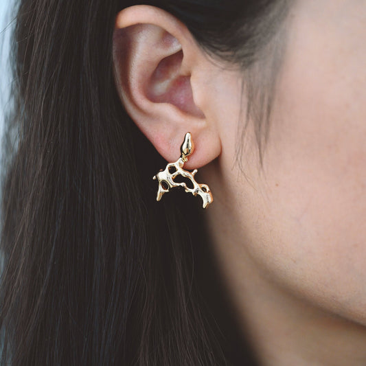 10pcs Gold Melting Irregular Ear Posts, 18K Gold plated Brass, Melting Earrings (GB-3150)