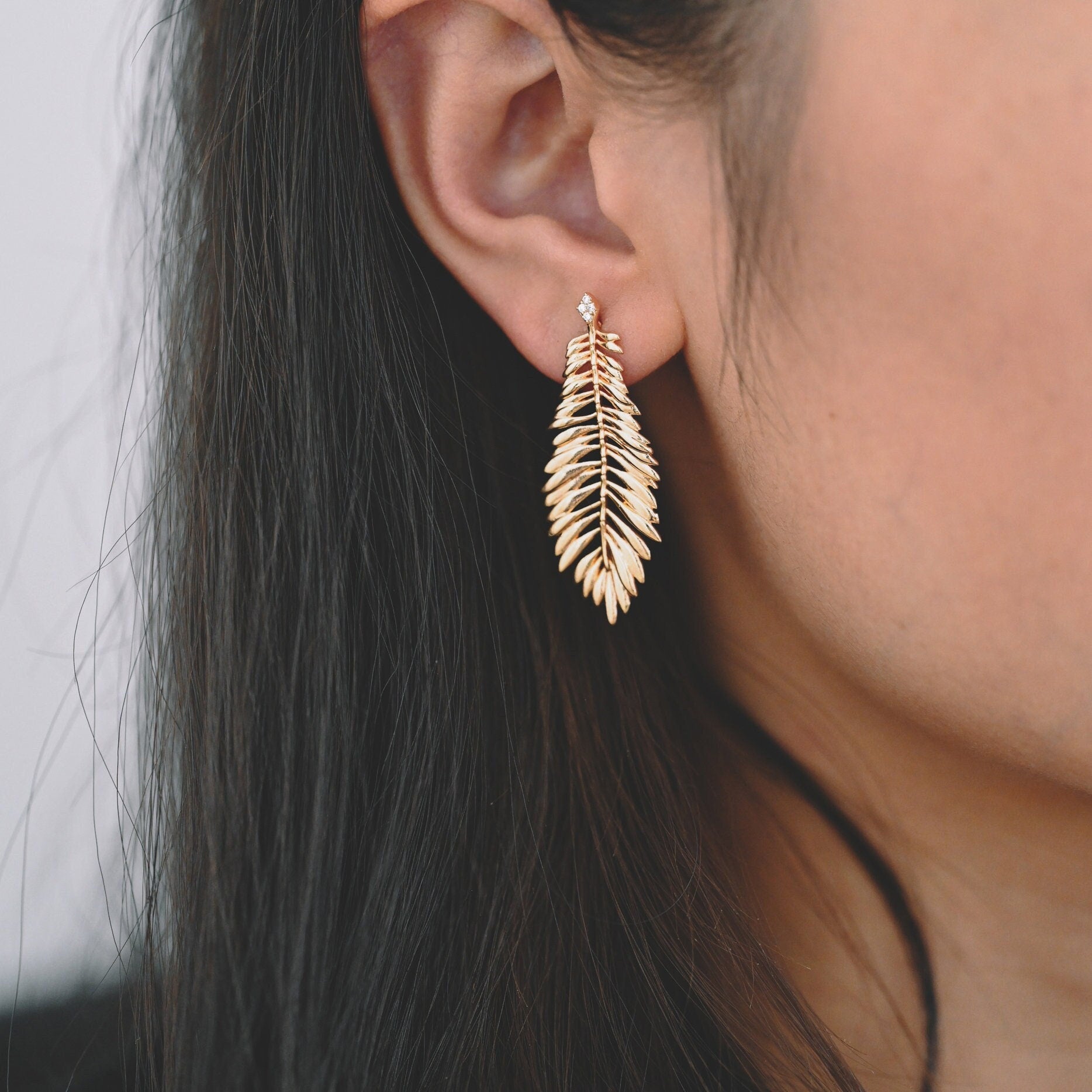 4pcs CZ pave Gold Leaf Ear Posts, Dainty Feather Earrings, Jewelry Making, Diy Material, Jewelry Supplies (GB-3172)