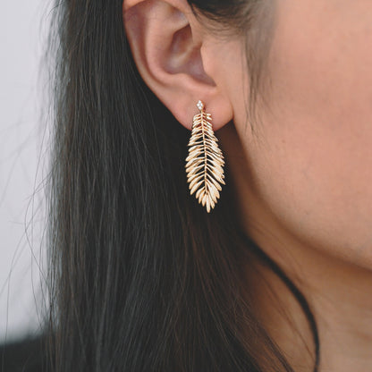 4pcs CZ pave Gold Leaf Ear Posts, Dainty Feather Earrings, Jewelry Making, Diy Material, Jewelry Supplies (GB-3172)