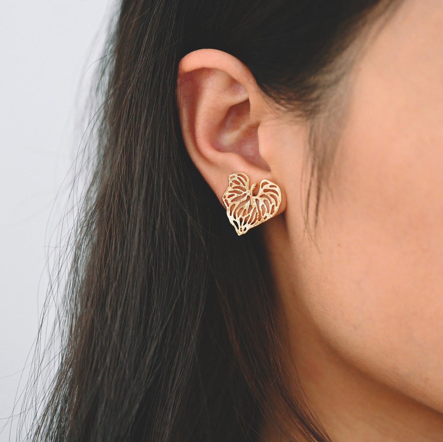 10pcs Gold Heart Leaf Earring, Filigree Earring, Earring Supplies (GB-3174)