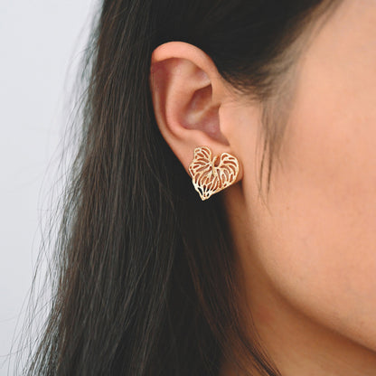 10pcs Gold Heart Leaf Earring, Filigree Earring, Earring Supplies (GB-3174)