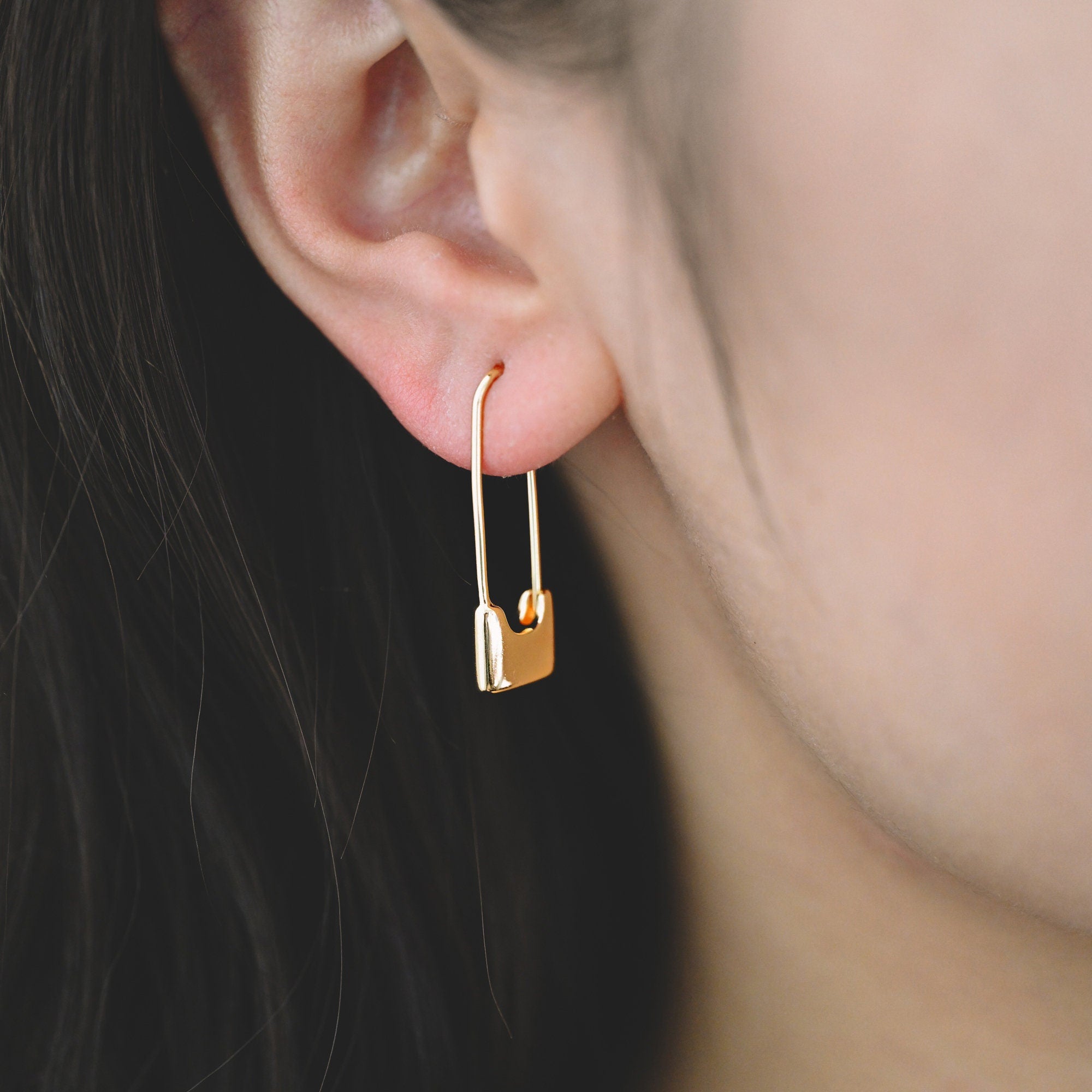 4pcs Gold/ Silver tone Padlock Hoops, Lock Earrings, Safety Pin Hoops, Geometric Hoops, Dainty Earrings, Minimalist Hoops (GB-1781)
