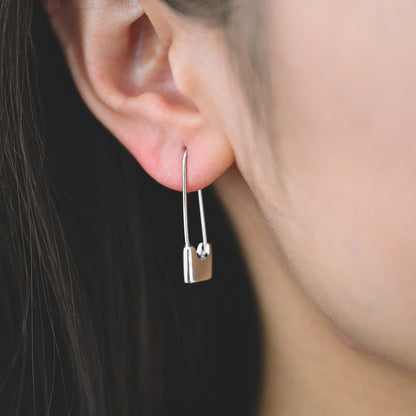 4pcs Gold/ Silver tone Padlock Hoops, Lock Earrings, Safety Pin Hoops, Geometric Hoops, Dainty Earrings, Minimalist Hoops (GB-1781)