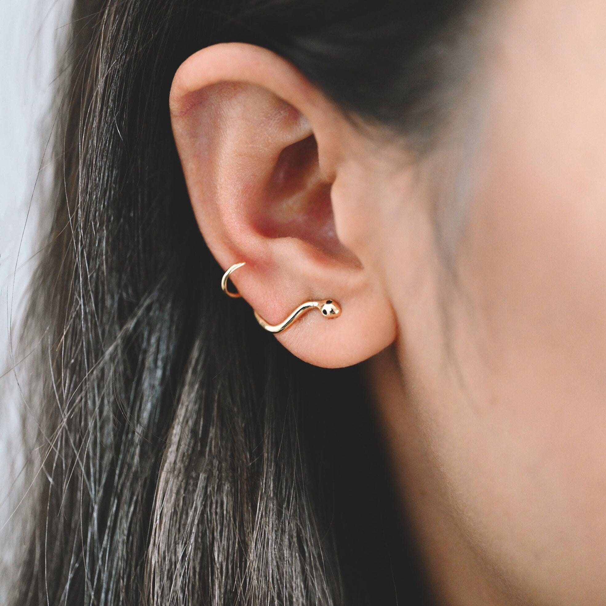 4pcs CZ Pave Gold Snake Earrings, Stud Serpent Climber, Gold Plated Brass Animal Stud Earrings (GB-4088)