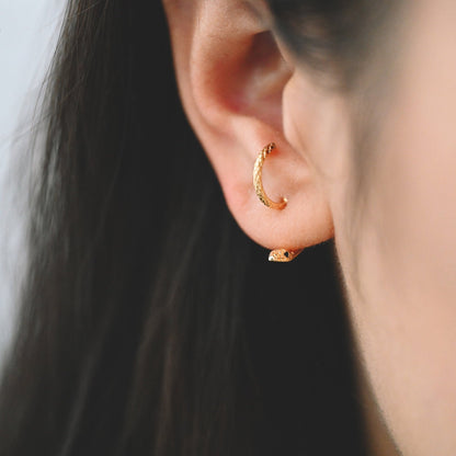 4pcs Gold Snake Front Back Earrings, Gold Plated Brass Snake Ear Jacket (GB-4070)