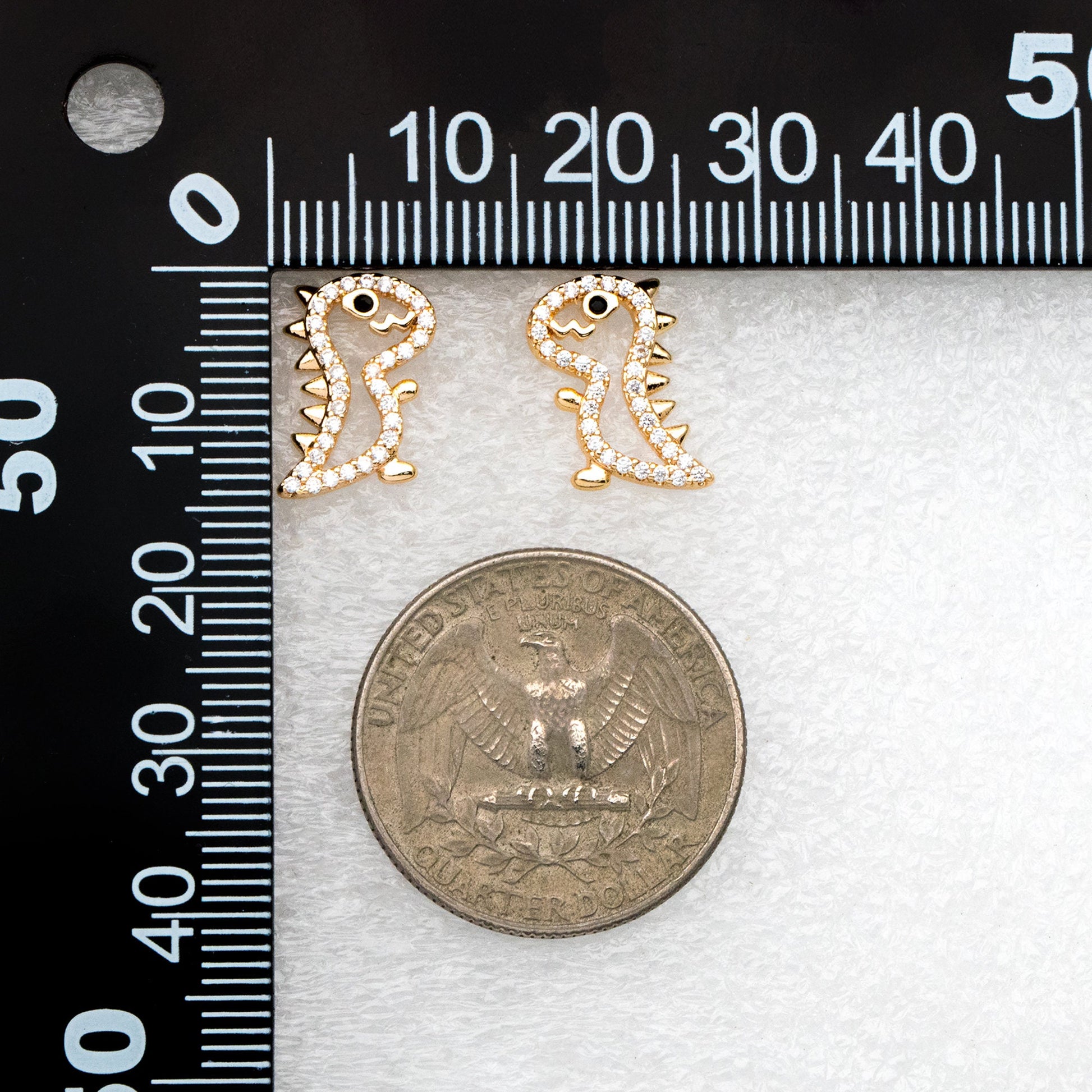 4pcs CZ Pave Gold Hollow Dinosaur Earrings 13x10mm, Gold Plated Brass, Dainty Dinosaur Stud Earrings (GB-3974)