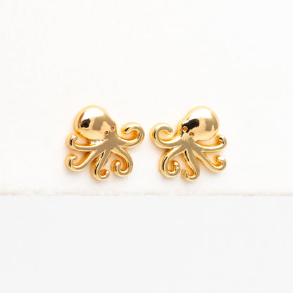 10pcs Gold/ Silver Octopus Earrings, Gold/ Rhodium plated Brass, Cute Ocean Stud Earrings (GB-4077)