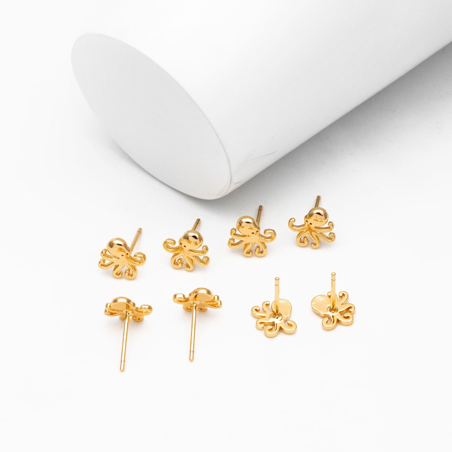10pcs Gold/ Silver Octopus Earrings, Gold/ Rhodium plated Brass, Cute Ocean Stud Earrings (GB-4077)