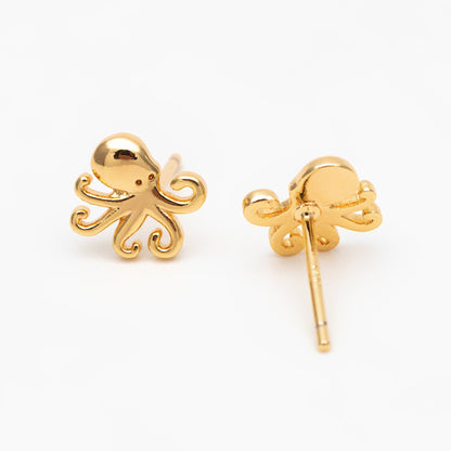 10pcs Gold/ Silver Octopus Earrings, Gold/ Rhodium plated Brass, Cute Ocean Stud Earrings (GB-4077)