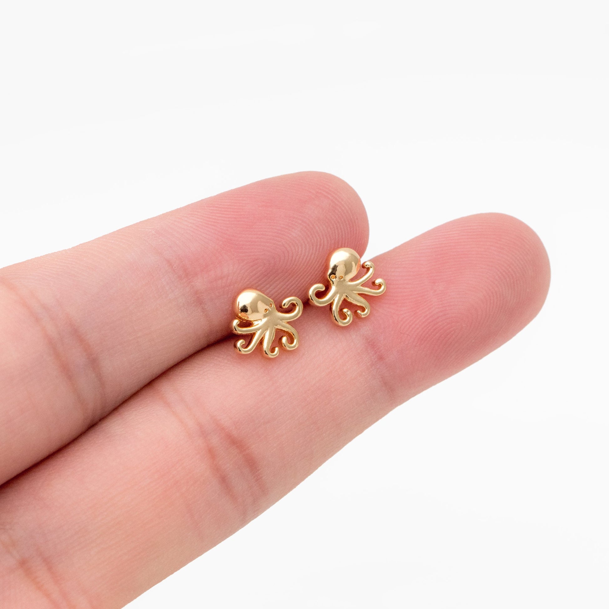 10pcs Gold/ Silver Octopus Earrings, Gold/ Rhodium plated Brass, Cute Ocean Stud Earrings (GB-4077)