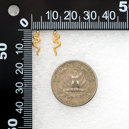 10pcs Gold Snake Earrings 13x4mm, Gold Plated Brass, Minimalist Snake Stud Earrings (GB-4079)