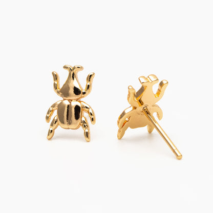 10pcs Gold Beetle Earrings 11x8mm, Gold Plated Brass Cute Insect Stud Earrings (GB-4109)