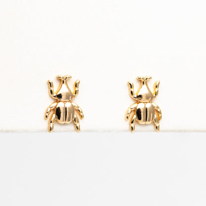 10pcs Gold Beetle Earrings 11x8mm, Gold Plated Brass Cute Insect Stud Earrings (GB-4109)