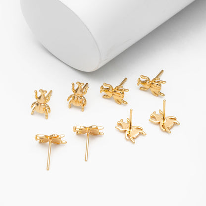 10pcs Gold Beetle Earrings 11x8mm, Gold Plated Brass Cute Insect Stud Earrings (GB-4109)