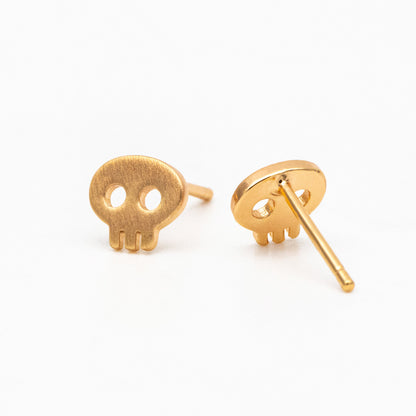 10pcs Skull Stud Earrings: 18K Gold Plated Brass, Minimalist Jewelry (GB-3312-F)
