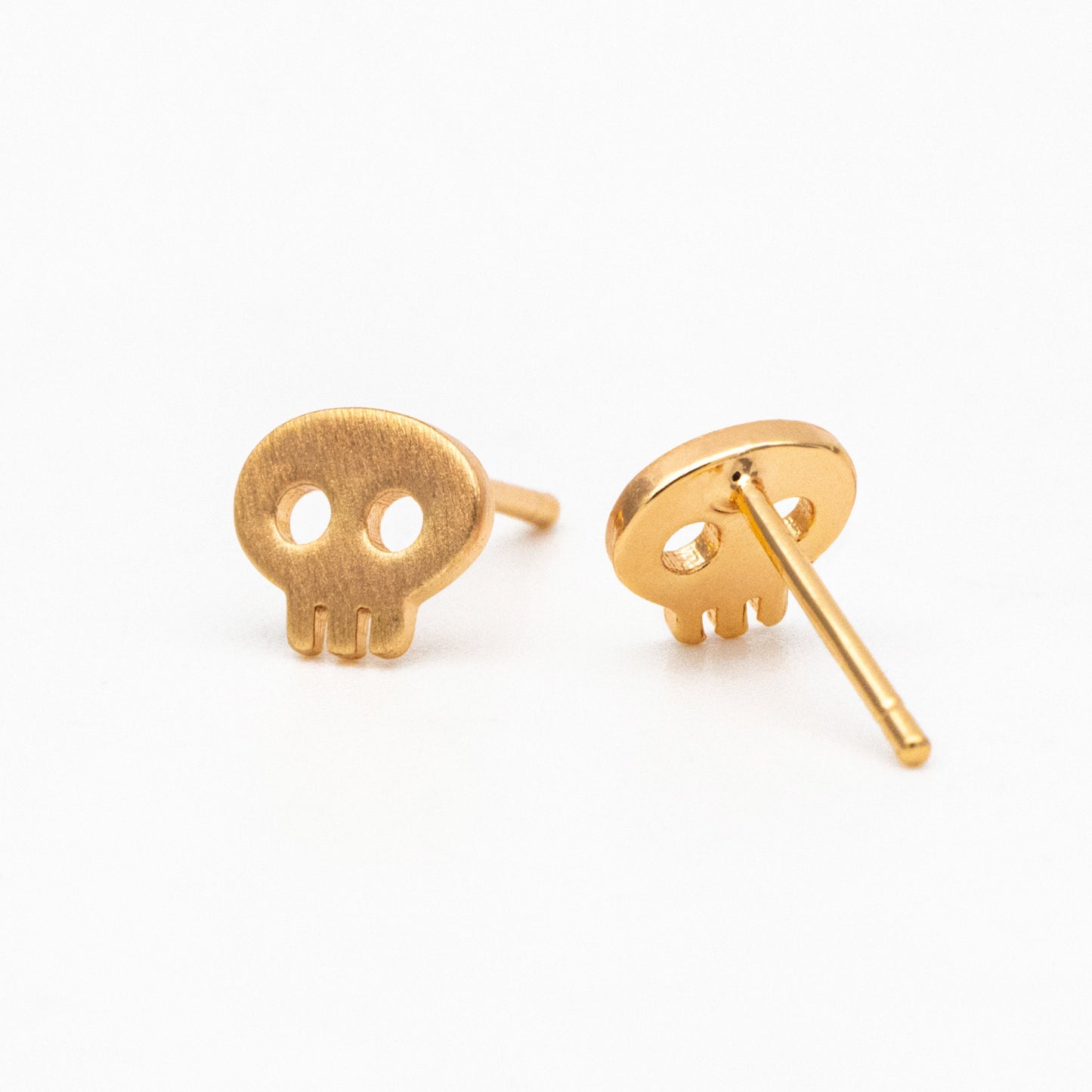 10pcs Skull Stud Earrings: 18K Gold Plated Brass, Minimalist Jewelry (GB-3312-F)