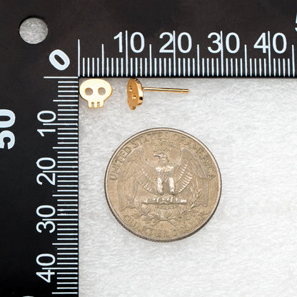 10pcs Skull Stud Earrings: 18K Gold Plated Brass, Minimalist Jewelry (GB-3312-F)