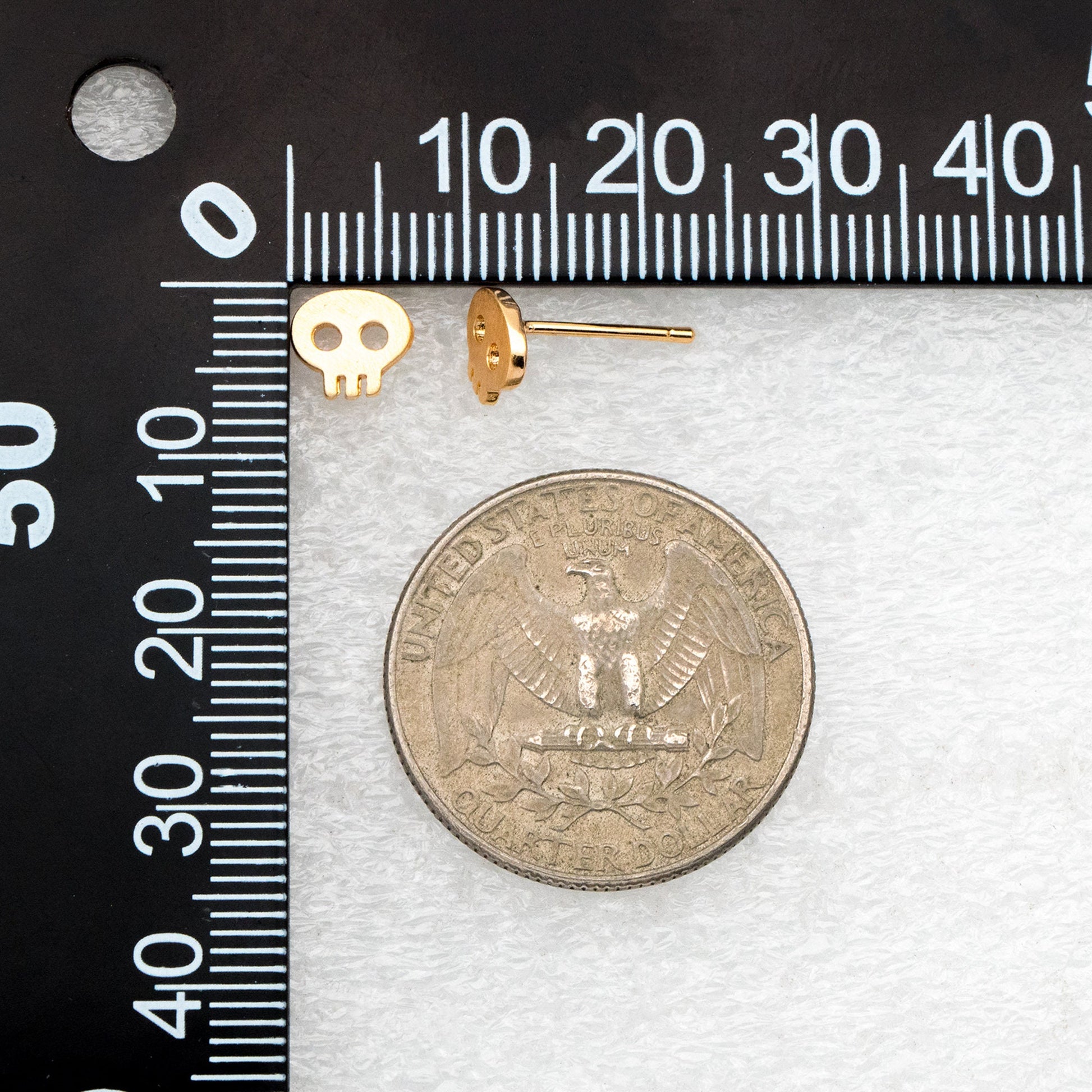 10pcs Skull Stud Earrings: 18K Gold Plated Brass, Minimalist Jewelry (GB-3312-F)