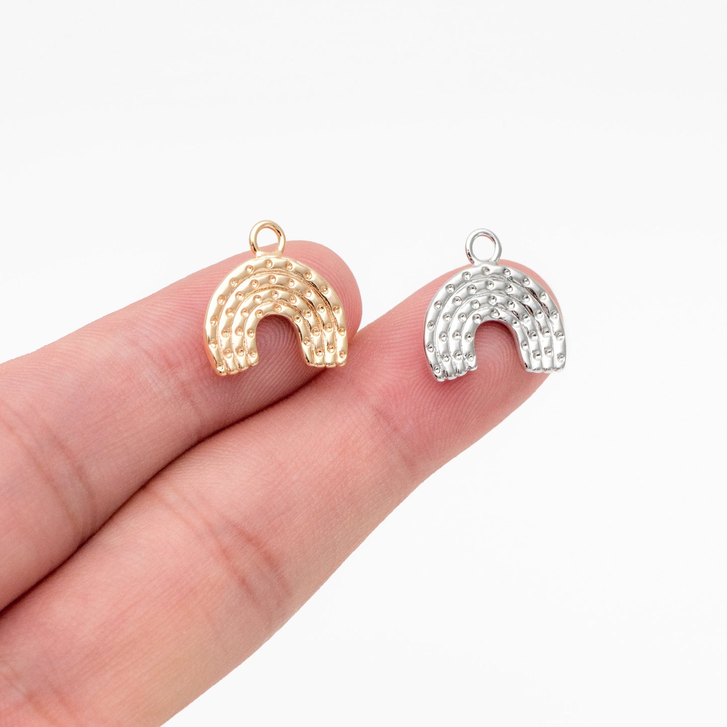 10pcs Gold/ Silver Rainbow Charms 14mm, 18K Gold/ Rhodium plated Brass Rainbow Pendants (GB-4118)