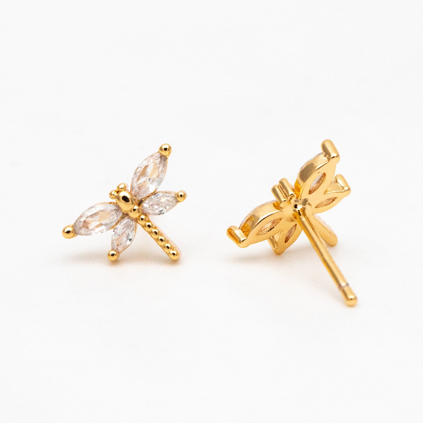 4pcs CZ Pave Gold Dragonfly Earring, Dianty Dragonfly Ear Studs, Jewelry Supplies (GB-4125)