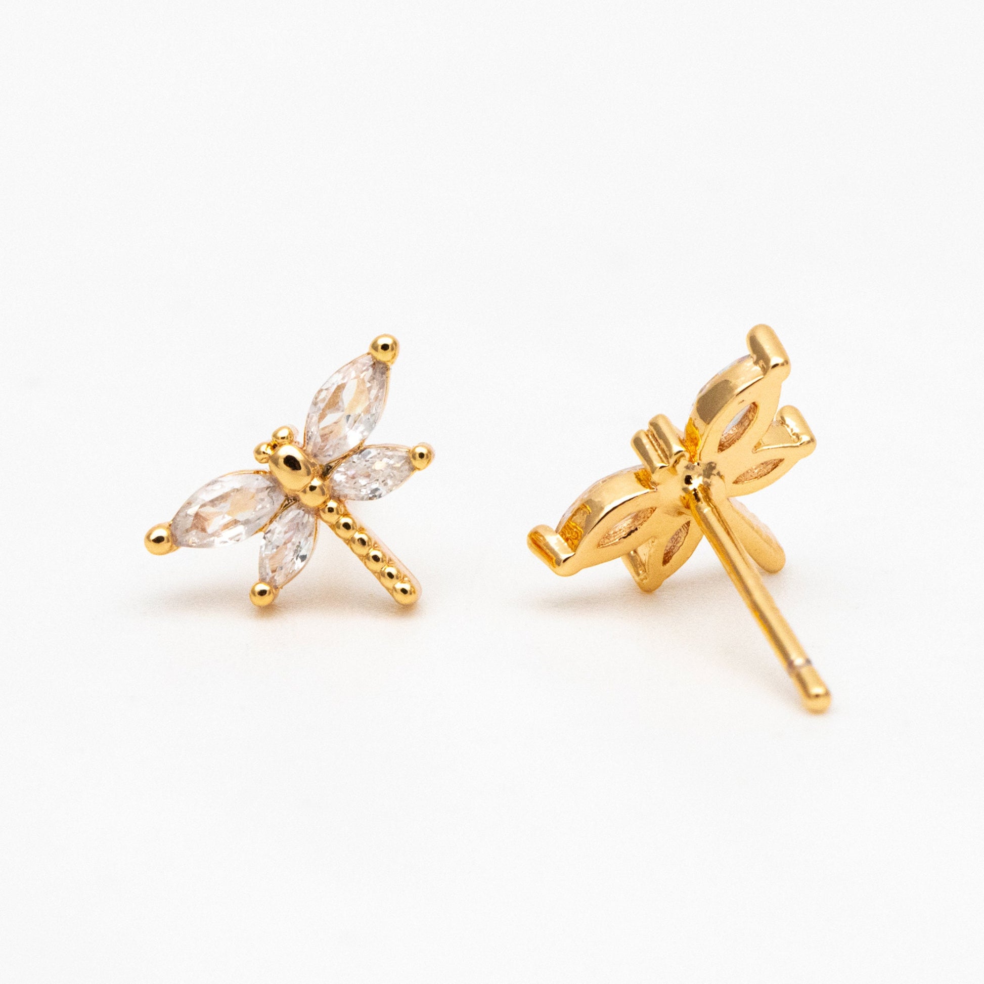 4pcs CZ Pave Gold Dragonfly Earring, Dianty Dragonfly Ear Studs, Jewelry Supplies (GB-4125)