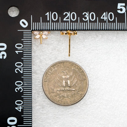 4pcs CZ Pave Gold Dragonfly Earring, Dianty Dragonfly Ear Studs, Jewelry Supplies (GB-4125)