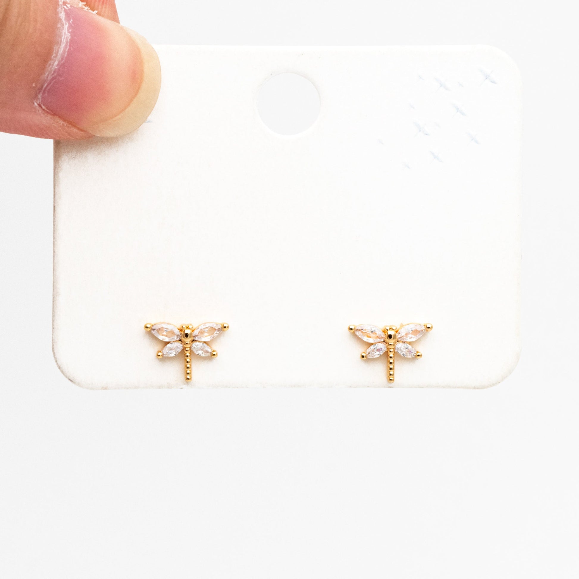 4pcs CZ Pave Gold Dragonfly Earring, Dianty Dragonfly Ear Studs, Jewelry Supplies (GB-4125)