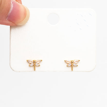 4pcs CZ Pave Gold Dragonfly Earring, Dianty Dragonfly Ear Studs, Jewelry Supplies (GB-4125)