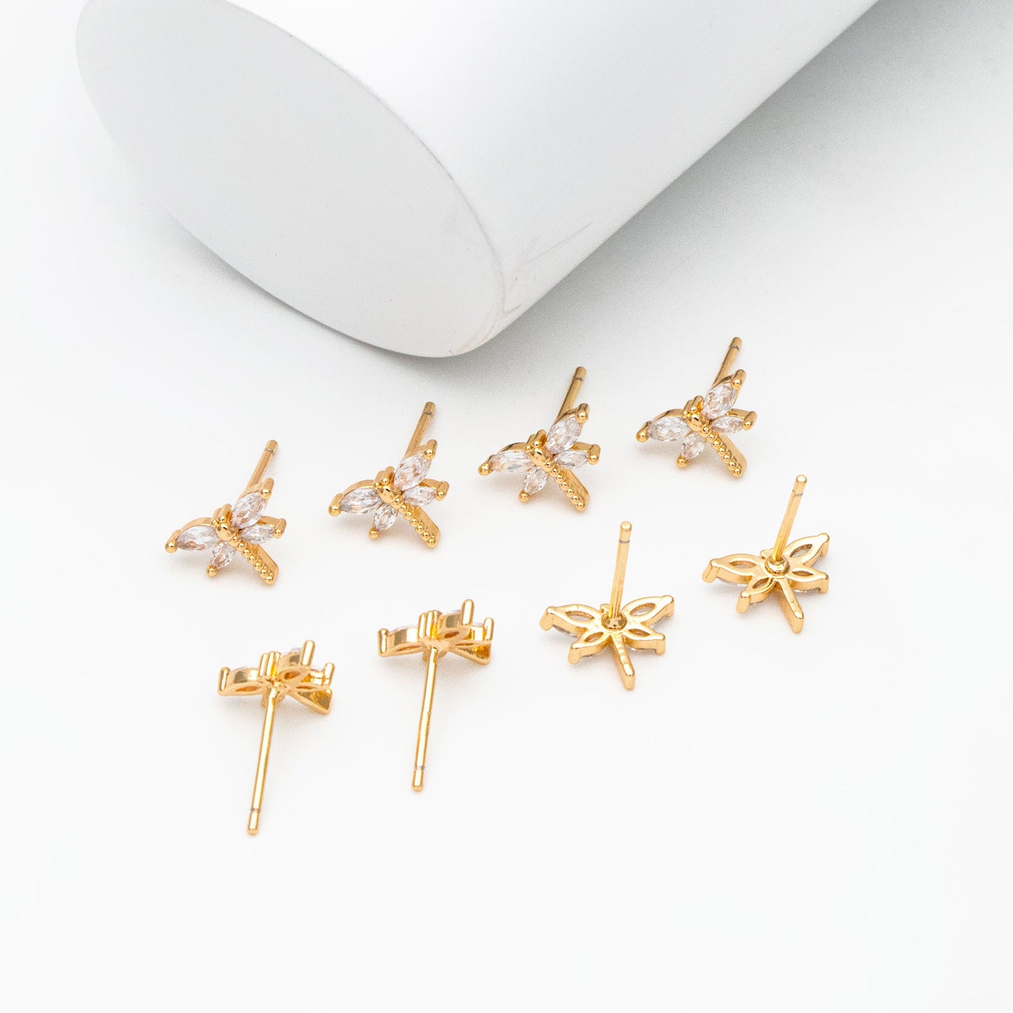 4pcs CZ Pave Gold Dragonfly Earring, Dianty Dragonfly Ear Studs, Jewelry Supplies (GB-4125)