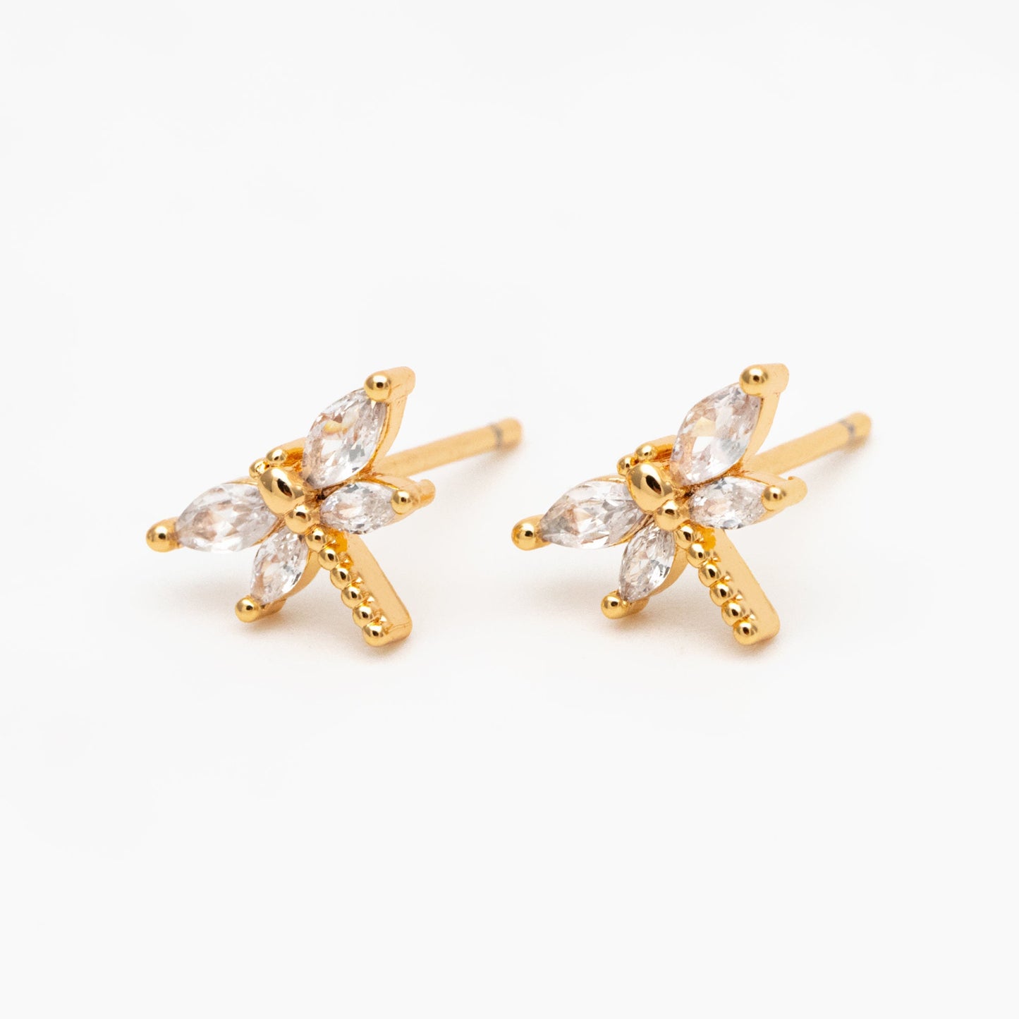 4pcs CZ Pave Gold Dragonfly Earring, Dianty Dragonfly Ear Studs, Jewelry Supplies (GB-4125)
