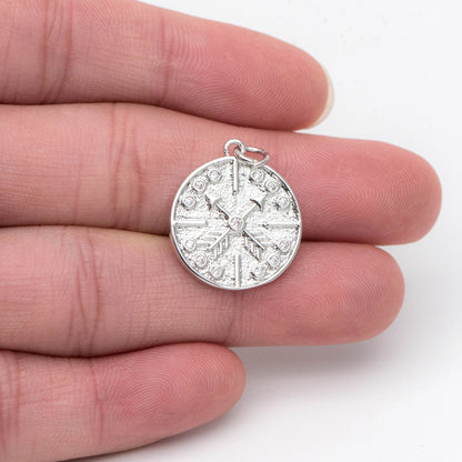 4pcs Gold/ Silver Arrow Disc Charms 21x18mm, 18K Gold/ Rhodium plated Brass, Round Disk Arrow Pendants (GB-2466-D)