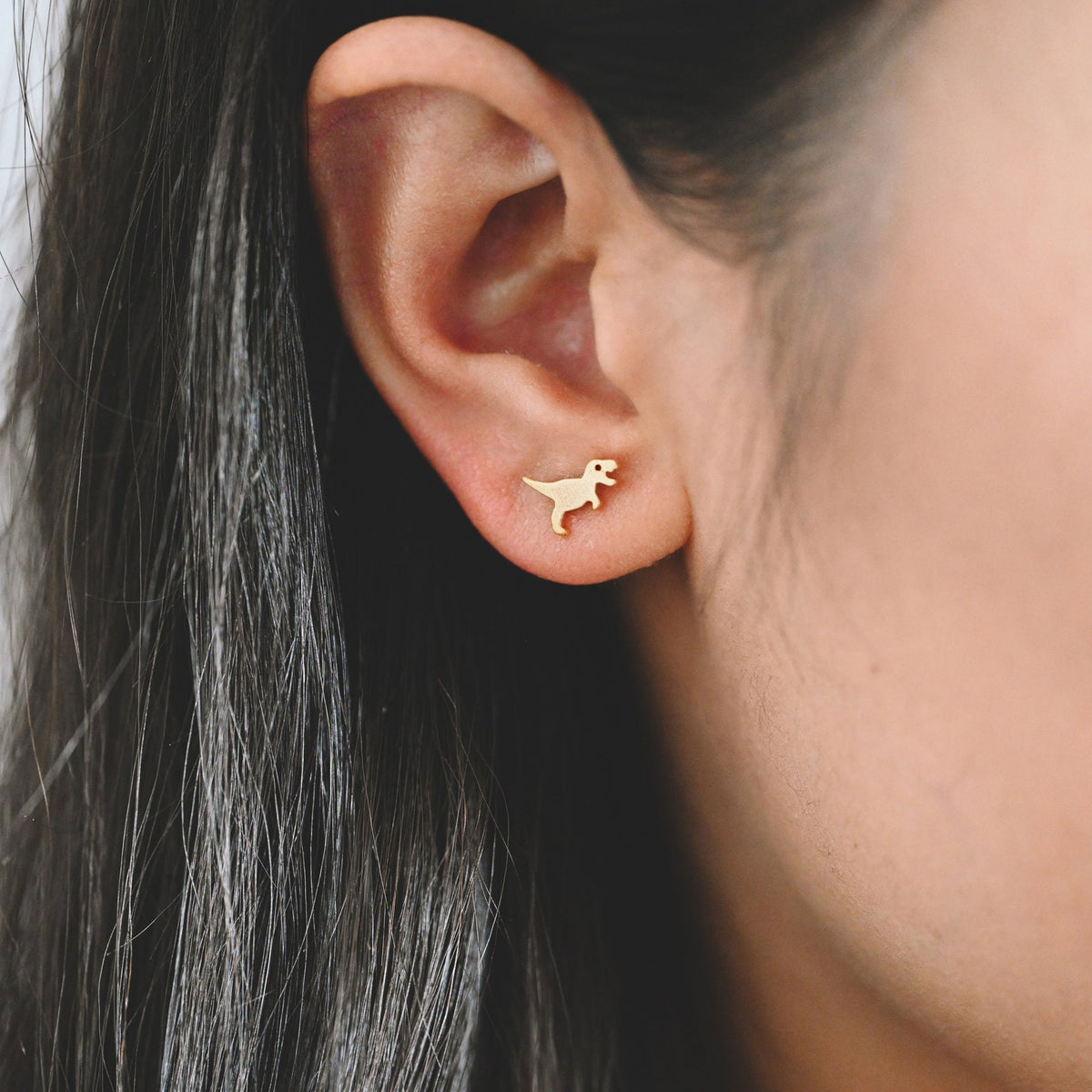 10pcs Gold/ Silver Brushed Dinosaur Earrings 8x9mm, Tiny Stud Earrings (GB-4082)