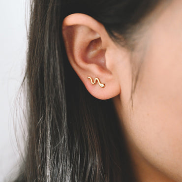 10pcs CZ Pave Gold Snake Earrings 12x5mm, Gold Plated Brass Animal Stud Earrings (GB-4083)