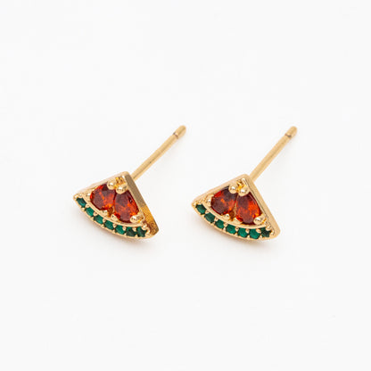 10pcs CZ Pave Gold Fruits and Vegetables Ear Posts, Gold Plated Brass Stud Earrings, Minimalist Summer Earrings (GB-3854)