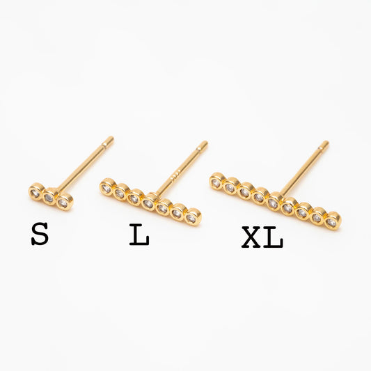 10pcs CZ Pave Bar Earrings, Real Gold/ Rhodium Plated Brass Minimalist Stud Earrings (#GB-3693)