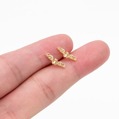 10pcs Gold Bat Earrings 4x13mm, Gold Plated Brass Bat Stud Earrings (GB-4110-C)
