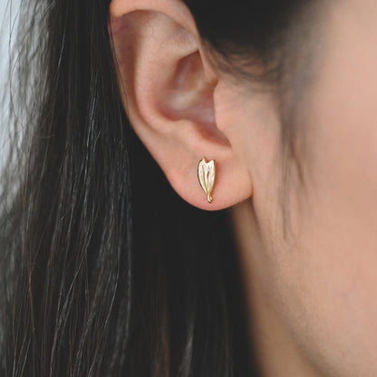 10pcs Gold Leaf Ear Post with Loop 11.5x5mm, Gold Plated Brass Stud Earrings, DIY Ear Findings (GB-2969)