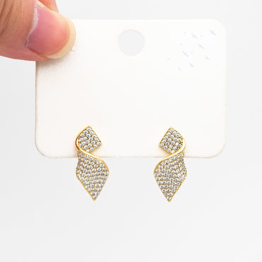 4pcs CZ Pave Gold Ribbon Earrings, 18K Gold plated Brass , Dainty Stud Earrings (#GB-3973)