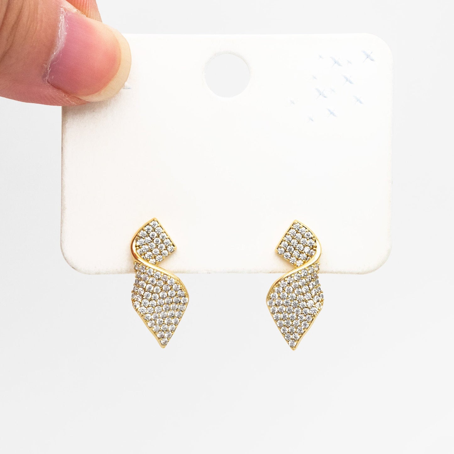 4pcs CZ Pave Gold Ribbon Earrings, 18K Gold plated Brass , Dainty Stud Earrings (#GB-3973)