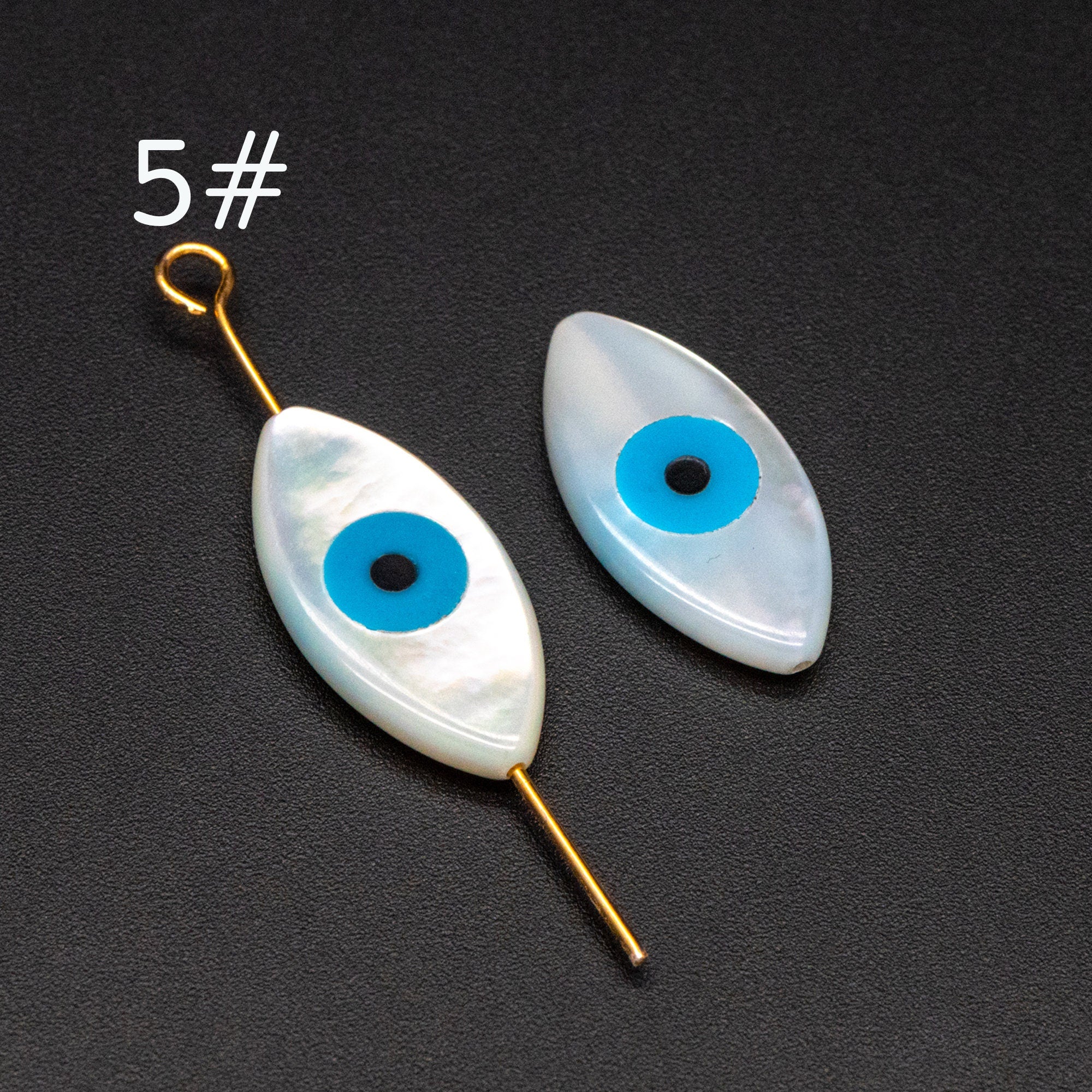 10pcs Mother of Pearl Eye Beads, White MOP Shell Evil Eyes Beads (V1383)