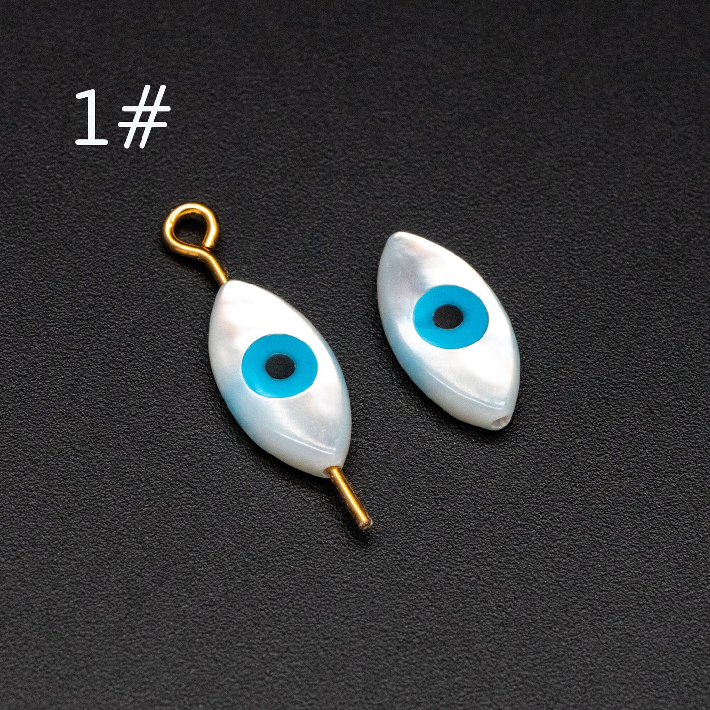 10pcs Mother of Pearl Eye Beads, White MOP Shell Evil Eyes Beads (V1383)
