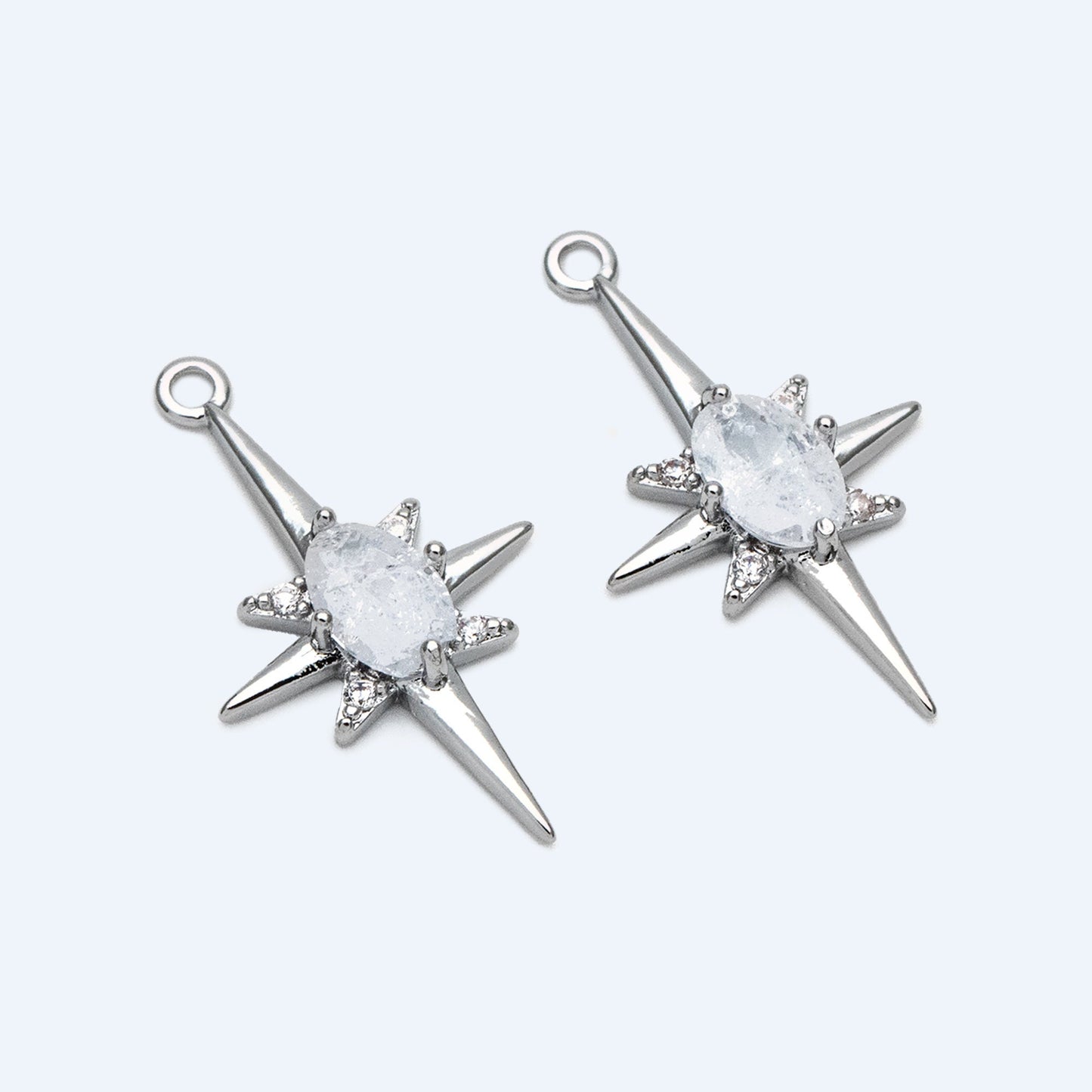 10pcs Gold/ Rhodium plated Brass Star Charms 21x12mm, White Gemstone Pave Star Pendants (GB-924-H)